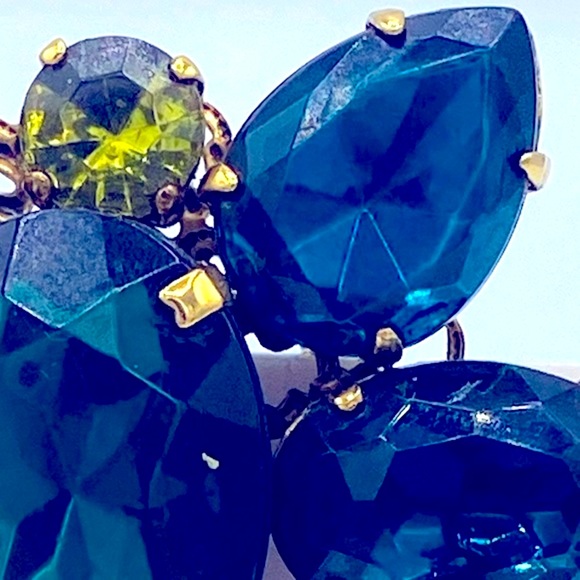 Vintage Erickson Beamon Gold Tone Teal Blue And Citrine Rhinestone Brooch Signed - Picture 6 of 10